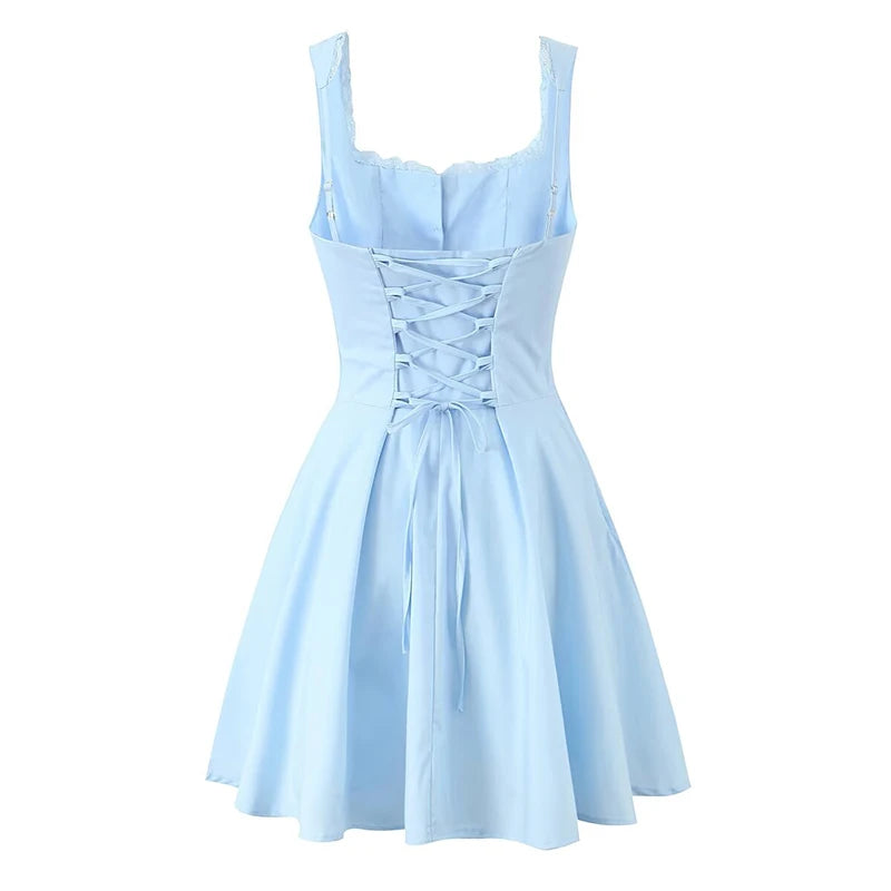Elegant Mini Sleeveless Lace Up Dress