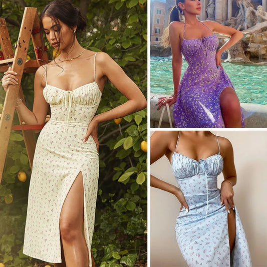 Bandage Pleated Floral Dress