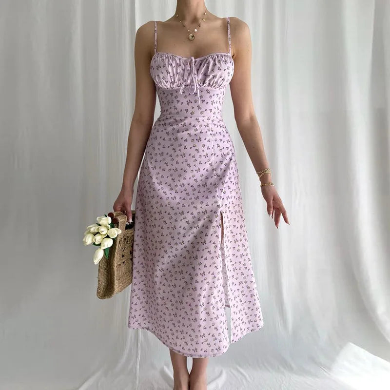 Bandage Pleated Floral Dress