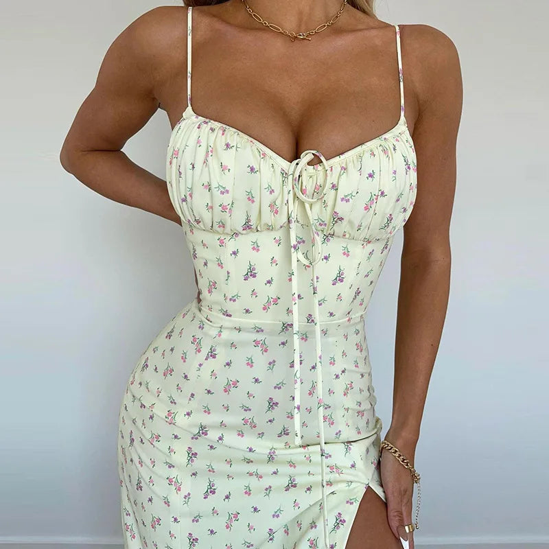 Bandage Pleated Floral Dress