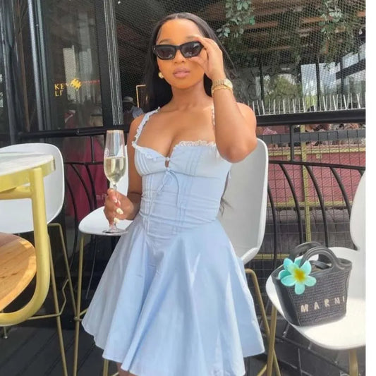 Elegant Mini Sleeveless Lace Up Dress