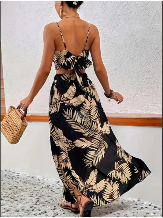 Elegant Side Split Skirt & Vest Set