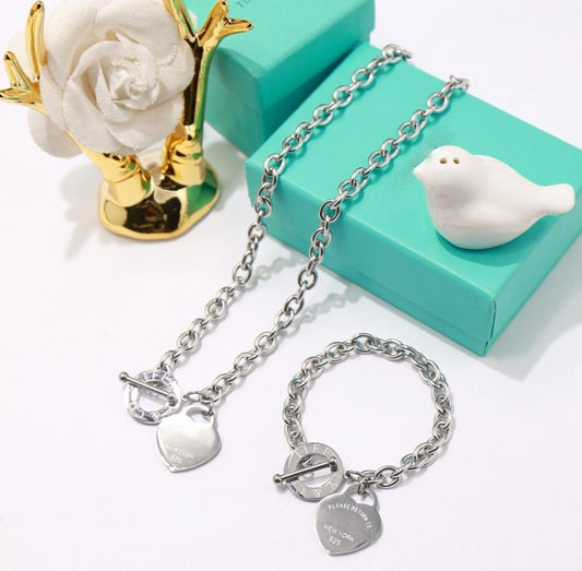 Lock Bar Necklace & Bracelet Set - LOW STOCK