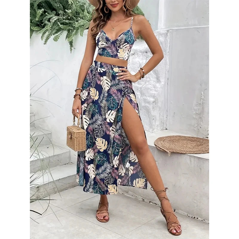 Elegant Side Split Skirt & Vest Set