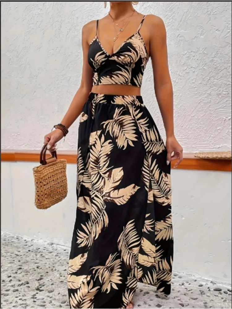 Elegant Side Split Skirt & Vest Set